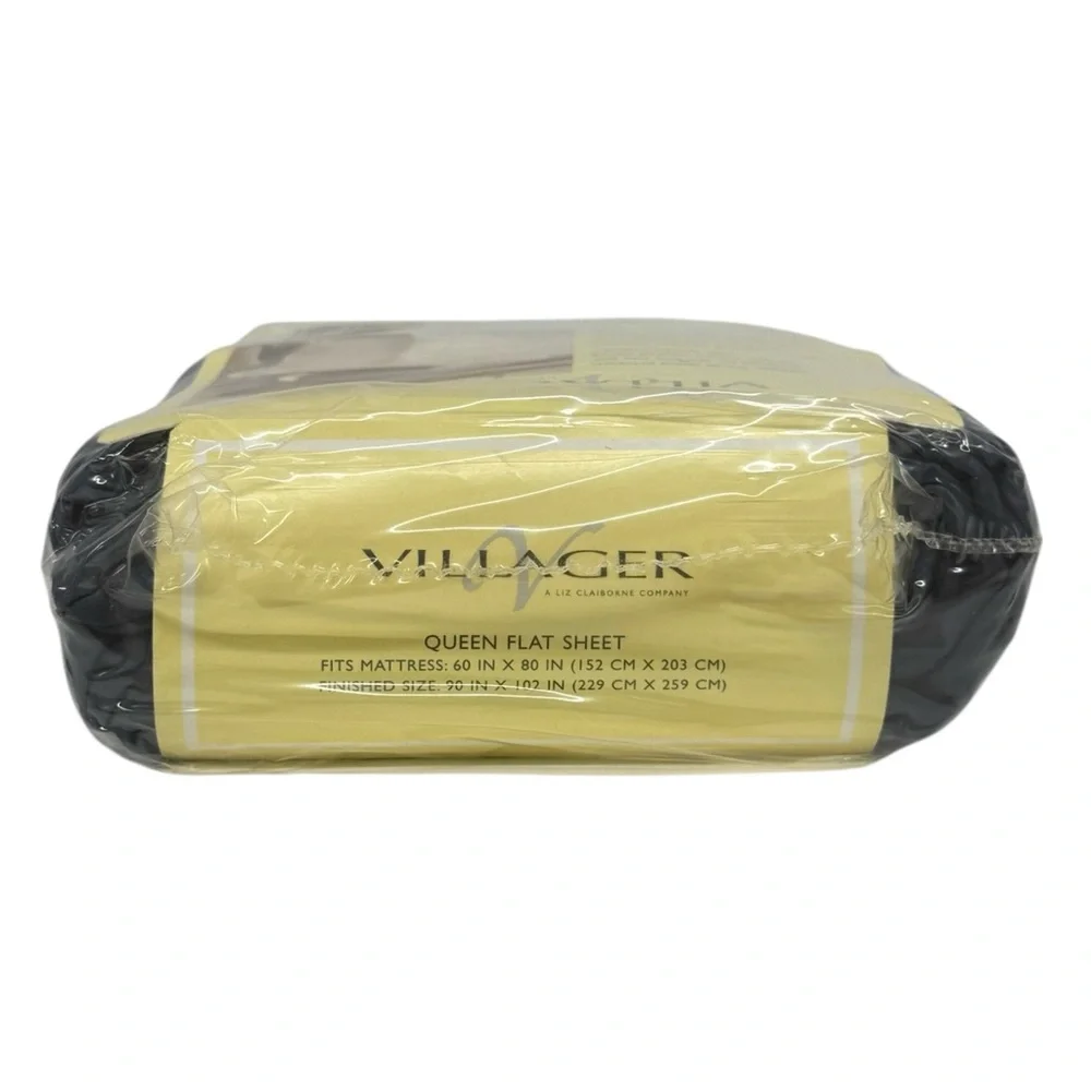 Liz Claiborne Villager QUEEN Navy Egyptian Cotton 250 Thread Count Flat Sheet